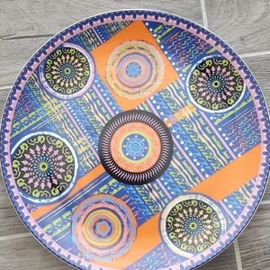 Vibrant Orange and Blue Decorative Porcelain Dinner Plate